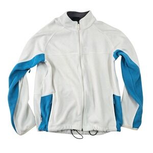Burton Fleece Jacket Mens XL White Blue Full Zip Mock Neck Snowboard Mid Layer